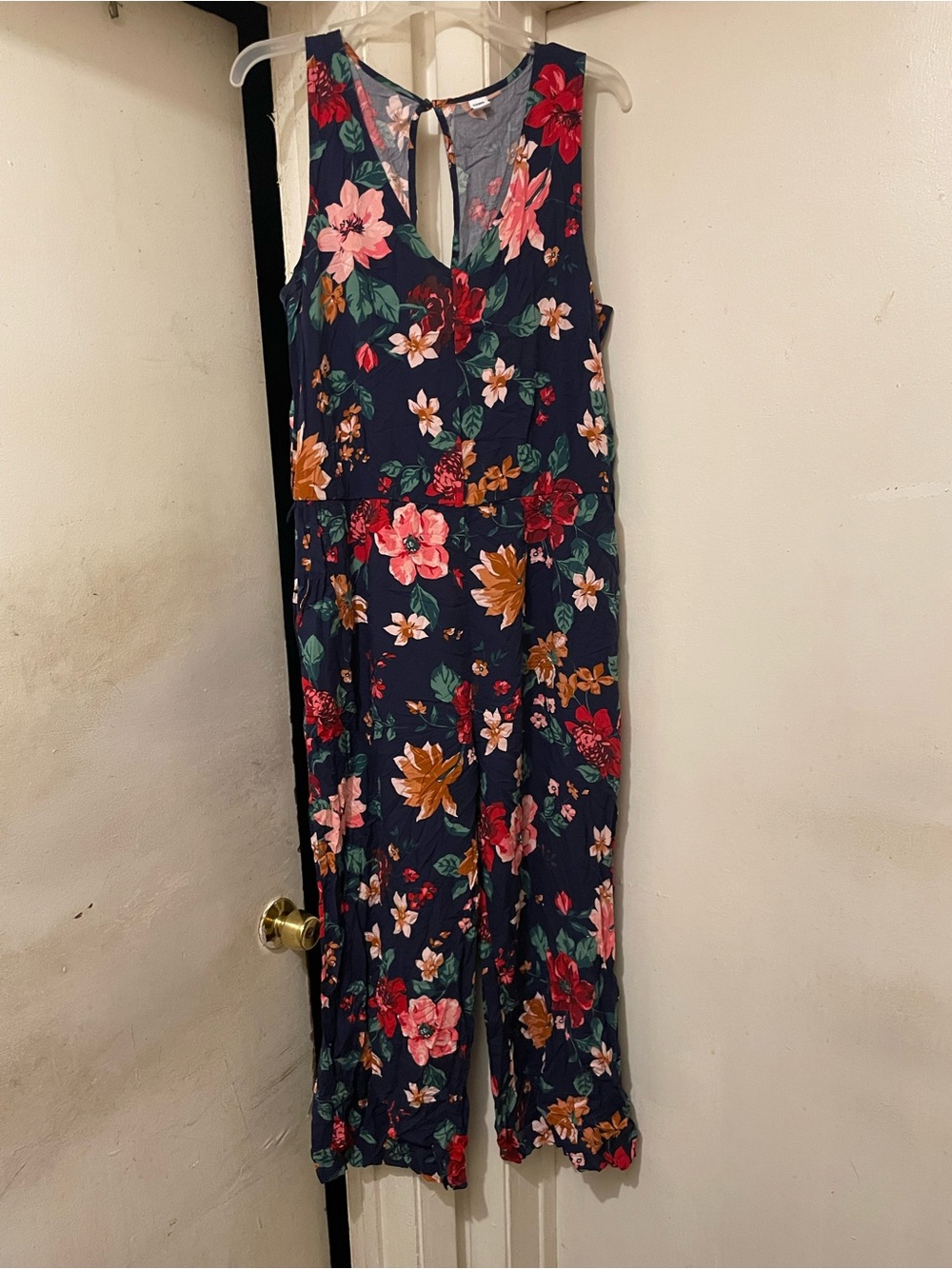 Old Navy Women’s Jumpsuit Size L Navy Multicolor Floral V-Neck Wide Leg
